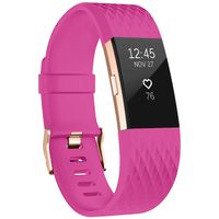 UMAXGET Compatible with Fitbit Charge 2 Bands, Soft Silicone Sport Adjustable Wristband Special Edition with Rose Gold Buckle for Men Women, Large, Fushia