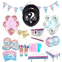 Gender Reveal Party Supplies Kit | Party Ideas and Gender Reveal Announcement | Pink Blue Theme | Confetti Balloons | Tableware | Cutlery | Banner | Cake Topper - Remarkability Ent.