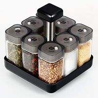 NBSXR Creative 9-Piece Set Kitchen Seasoning Bottle, Soda Lime Glass, with 360° Rotating Bracket, Great for Salt and Pepper Shakers etc
