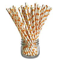 Premium Paper Drinking Straws for Holiday, Anniversary, Birthday, Graduation, Wedding, Bridal & Baby Parties. 100% Biodegradable Vintage and Fun Paper Straws. Pack of 50. (Orange Polka Dots)