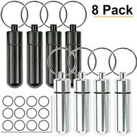 8 Pcs Portable Pill Case Keychain Pill Holder Aluminum Waterproof Pill Box Organizers Single Chamber Small Pocket Size Medicine Containers for Outdoor Travel Camping(Black & Silver)