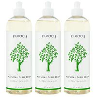 Puracy Dish Soap, Green Tea & Lime, Sulfate-Free, Natural Liquid Detergent, 16 Ounce (3-Pack)