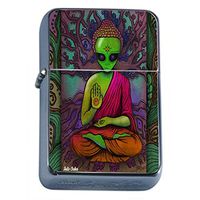 Zen Alien Flip Top Oil Lighter Em5 Smoking Cigarette Silver Case Included