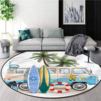 RUGSMAT Surf Modern Machine Round Bath Mat,Diving Elements Snorkeling Pattern Round Area Rugs Thin Round-63