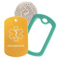 Pacemaker Medical Alert ID Necklace with Gold Tag, Green Dark Silencer, and 30'' USA Chain - 154 Color Choices