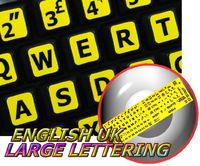 ENGLISH UK LARGE LETTERING NON-TRANSPARENT STICKY LABELS FOR KEYBOARD BLACK, WHITE OR YELLOW BACKGROUND FOR DESKTOP, LAPTOP AND NOTEBOOK (Yellow Background)