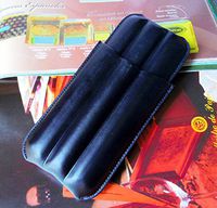 CiGuru CTT-L001 Black Leather 3 Cigar Carrying Travel Case Holder