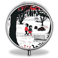 Love Pill Case, Round Stainless Drug Organizer Container Medicine Cover for Pocket Daily&Weekly