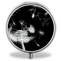 Dandelion Pill Case, Round Stainless Drug Organizer Container Medicine Cover for Pocket Daily&Weekly