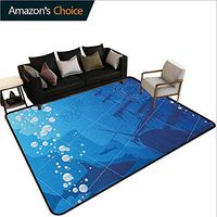 Nautical Animals Door Mats Outdoors, Underwater with Sharks Old Ship Compass Windrose Deep Water Bubbles Illustration, Easy Maintenance Area Rug Living Room Bedroom Carpet(2'x 6') Blue White