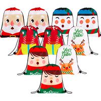 Whaline 10 Pieces Christmas Drawstring Bags Backpack Large Santa Goody Treat Bags Bulk Wrapping Gift Bag for Christmas Party Favors