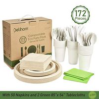 Eco Party Pack 172 Pcs Disposable Dinnerware Set 20 Guests Compostable Plates Eco Friendly Party Supplies Sugarcane and Cornstarch Cutlery Biodegradable Plates Cups Forks Napkins for Party Picnic