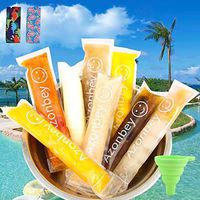 AZONBEY 140Pcs Disposable Ice Popsicle Mold Bags,Homemade Ice Pop Bags with A Funnel 2 Popsicle Holders and Zip Seals For Ice Candy Pops,Juice & Fruit Smoothies, Yogurt Sticks Popsicle Bags