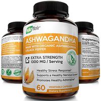 Organic Ashwagandha Capsules with Black Pepper 1300MG - Natural Root Powder Supplement for Stress & Anxiety Relief, Mood Enhancer, Immune, Energy, Thyroid Support, Adrenal Support (60 Veggie Capsules)
