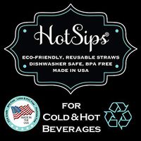 HotSips Reusable Straws 4 Large with Travel Case, Black w/Green Stripe Reusable ECO Friendly Straws for Both Cold & Hot Large Beverages 20oz - 40oz Non Toxic BPA Free FDA Grade Material Recyclable