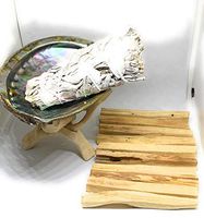 Palo Santo Pack of (10), Sage(2) Abalone Shell 4-5"L,Wooden Tripod Stand 4"