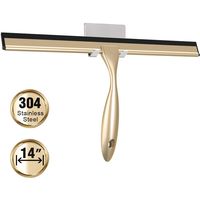 TopCharm Shower Squeegee for Shower Doors, All Purpose Shower Window Squeegee for Shower Glass Door, Mirror and Car, Bathroom Squeegee for Shower with Hook, Stainless Steel, 14 Inch, Golden