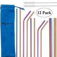 Big Rol Set of 10 Metal Straws for Drinks Rainbow Stainless Steel Straws 8.5'' 10.5’’ Reusable Drinking Straws for 20/30 Oz Yeti RTIC Ozark Trail Tumbler Mugs (6 Straight 4 Curved| 2 Brushes| 1 Pouch)