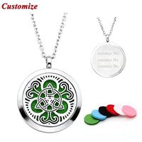 PiercingJ Personalized Stainless Steel Aromatherapy Essential Oil Diffuser Necklace Locket Customized Pendant 24" Chain + 6 Refill Pads