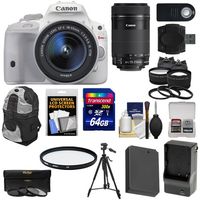 Canon EOS Rebel SL1 Digital SLR Camera & EF-S 18-55mm IS (White) with 55-250mm IS STM Lens + 64GB Card + Battery + Backpack + Tele/Wide Lenses Kit