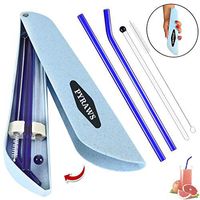 PYRAWS Reusable Glass Straws Drinking Straw - Private Solid Box Multi Color 8" x 8 mm Straight and Bent Straws Set, Perfect for Home, Office or Gift - Green, Orange, Pink, Blue Color Options (Blue)