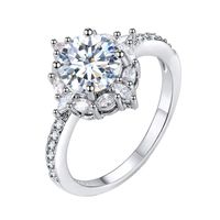 Silver Elegant Flower Engagement Ring with Clear Fine Jewelry Gift for Women Size 6-10 (Sliver -9, 8)