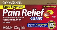 Generic Extra Strength Tylenol Acetaminophen 500mg Pain Reliever 100 Geltabs Total