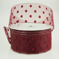 Organza Polka Dots Wired Ribbon, 50-Yard, 2-inch (Burgundy)