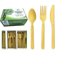Compostable Biodegradable Disposable Cutlery Utensils Combo Set 300 Pieces 100 Forks 100 Knives & 100 Spoons Matte Gold Sturdy Durable Heat Resistant 100% Plastic-Free (7 inches) by Enviro 360