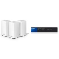 Linksys Velop AC1300 Dual-Band Whole Home WiFi Intelligent Mesh System, 3-pack/5+ bedrooms with Linksys 8-Port Metallic Gigabit Switch (SE3008)