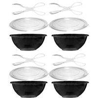 Catering-Grade 160-oz Big Disposable Serving Bowls & Lids w/Serving Tongs (4 Bowls & Tongs)