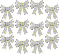 Iconikal Luxury Striped Glitter Christmas Bow 5 x 7-inches, 12 Pack - Silver