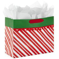 Hallmark 10" Large Christmas Gift Bag with Tissue Paper (Red Stripes and Pom Poms)