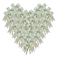 NOYI TRAXD 50 Pieces Twist Tie Bows Silver Gold Twist Tie with Metallic Ribbon (Green Metallic)