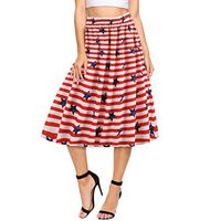 JQjian Popular American Flag Printing Skirt, Womens Elegant Evening Party Prom Swing Elastic Band Skirt (M, Red)