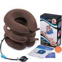 Health Cervical Neck Traction Device - FDA Registered - Inflatable & Adjustable Neck Stretcher Collar, Instant Pain Relief for Chronic Neck and Shoulder Pain ✮ Bonus Therapy Massage Ball （Brown）