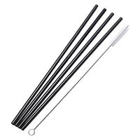 IETONE Set of 4 Stainless Steel Straws Drinking Straws Straight Reusable Filter Drinking Metal Straws Tumblers Rumblers Cold Beverage (Black,4 Straight+1 brush)