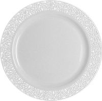 Inspiration 10 1/4" White w/ White Lace Border Banquet Plastic Plates120 Count
