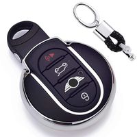 First2savvv Silver Premium Soft TPU Car Key Case Shell Cover with Key Chain for BMW Mini Cooper F54 F55 F56 F57 F60 3/4-Buttons Smart Key
