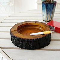 Ferbixo Creative Round Original Wooden Cigarette Ashtray for Office & Bar Indoor & Outdoor (3.7 inch)