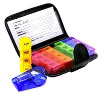 Small to Medium Sized Easy Open 7 Day Travel Pill Organizer Box Weekly Case, Prescription & Medication, Vitamin Organizer, Rainbow Reminder Daily (with Tablet Cutter)