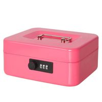 Jssmst Small Cash Box with Combination Lock - Durable Metal Cash Box with Money Tray Pink,7.87 x 6.3 x 3.35 inches,CB0704M