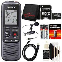 Sony ICD-PX240 Mono 4GB Digital Voice Recorder + 32GB MicroSD Memory Card + Wallet + 2 AAA Batteries + 3pc Cleaning Kit + Professional Lavalier Condenser Microphone