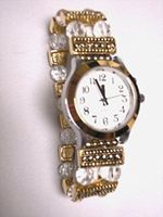 Elegance Collection-Ladies Talking Wrist Watch Two Tone with Deluxe Beaded Band for Low Vision or Blind