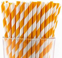 Pack of 150 Orange Swirls Biodegradable 4-Ply Paper Drinking Straws (Compostable, Non-toxic, BPA-free)