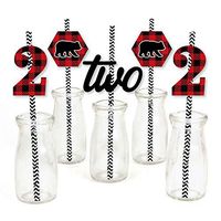 Big Dot of Happiness 2nd Birthday Lumberjack - Channel The Flannel - Paper Straw Decor - Buffalo Plaid Second Birthday Party Striped Decorative Straws - Set of 24