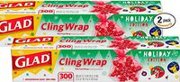 Glad Holiday Edition Cling Wrap Red Food Plastic Wrap, 300 sq ft Roll, Pack of 2
