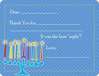Abstract Menorah Fill-in Thank You Note Cards for Kids, 5.5" X 4.25" Notecards with White Envelopes