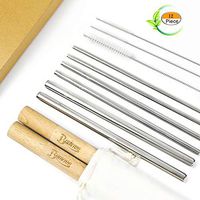 2 Pack Reusable Stainless Steel Straws, Travel Metal Drinking Straws 3 Sizes 8 10 12mm Dia With Portable Wooden Case, Cleaning Brushes, Pouch, Eco-Friendly Package, For Cocktail Smoothie Bubble Tea