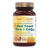 Sun Pure Premium Quality Red Yeast Rice + CoQ10 Veggie Capsules Glass Bottle 120 Count